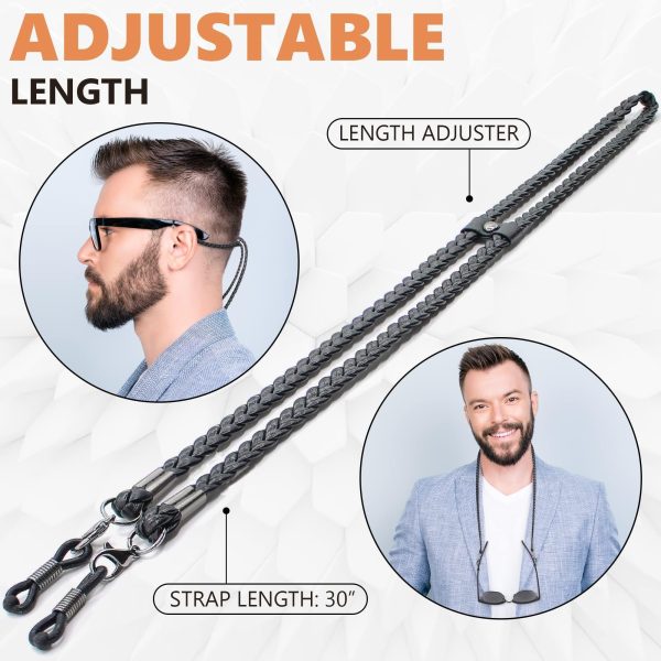 SIGONNA Eye Glass String Strap Holder   Premium ECO Leather Glass Strap   Eye Glass Chain Holder to Wear   Eyeglass Chain for Man Women   Eyeglass Strap Lanyard   2 Cords (Black) - Image 5