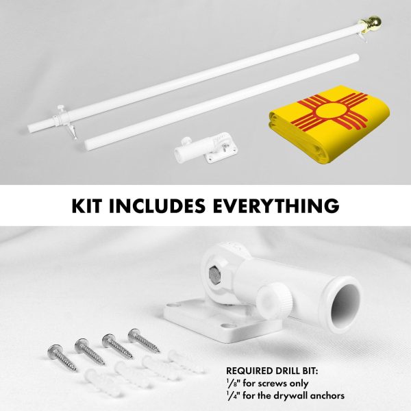 G128 Combo Pack: 5 Ft Tangle Free Spinning Flagpole (White) & New Mexico Flag 2x3 Ft Embroidered 220GSM Spun Polyester, Brass Grommets (Flag Included) Aluminum Flag Pole - Image 2