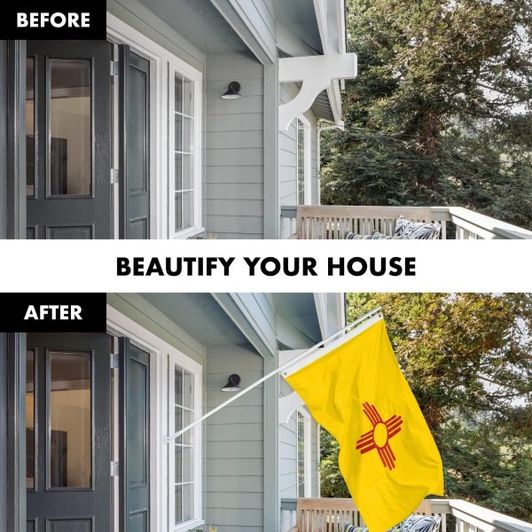 G128 Combo Pack: 5 Ft Tangle Free Spinning Flagpole (White) & New Mexico Flag 2x3 Ft Embroidered 220GSM Spun Polyester, Brass Grommets (Flag Included) Aluminum Flag Pole - Image 3