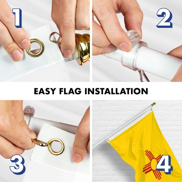 G128 Combo Pack: 5 Ft Tangle Free Spinning Flagpole (White) & New Mexico Flag 2x3 Ft Embroidered 220GSM Spun Polyester, Brass Grommets (Flag Included) Aluminum Flag Pole - Image 7