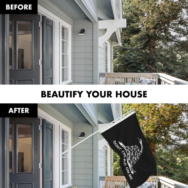 G128 Combo Pack: Flag Pole 6 FT White Tangle Free & Gadsden Black and White Flag 3x5ft 150D Printed Polyester - Image 3