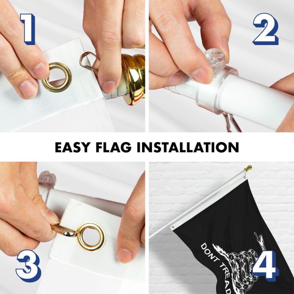 G128 Combo Pack: Flag Pole 6 FT White Tangle Free & Gadsden Black and White Flag 3x5ft 150D Printed Polyester - Image 7