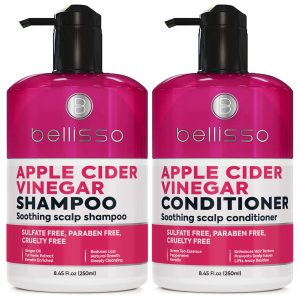 Apple Cider Vinegar Shampoo and Conditioner Set   Sulfate and Paraben Free Anti Dandruff Soothing Scalp Treatment with Biotin Keratin Avocado Coconut Argan Oil Men and Women 2 x 8 Fl Oz
