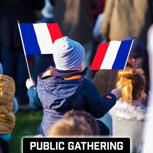 G128 30 Pack Handheld France French Stick Flags | 12x18 In | Printed 150D Polyester, Country Flag, Solid Wooden Stick, Spear Gold Tip - Image 6