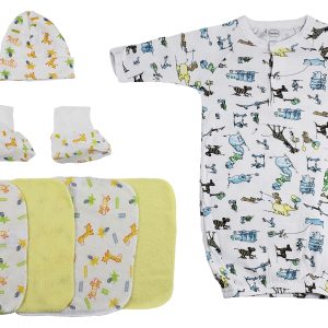 Gown, Cap Booties And Washcloths - 7 Pc Set Cs_0018