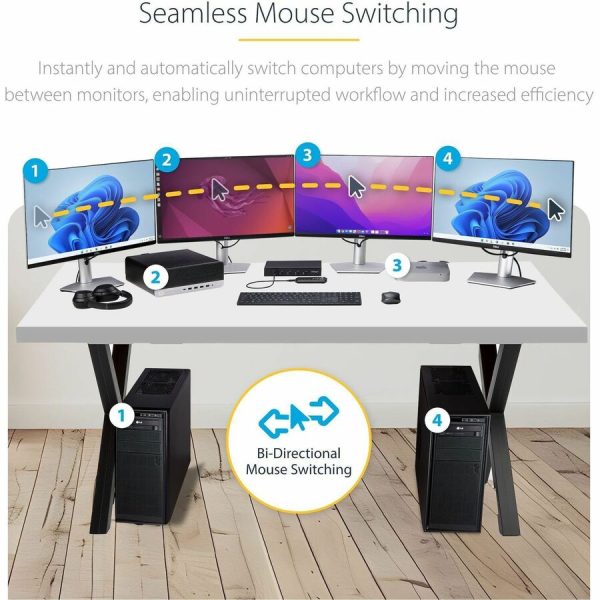 StarTech.com 4-Port KM Switch w/ Mouse Switching, USB 3.0 Keyboard/Mouse Switcher for 4 Computers, 3.5mm and USB Audio, TAA Compliant - Image 2