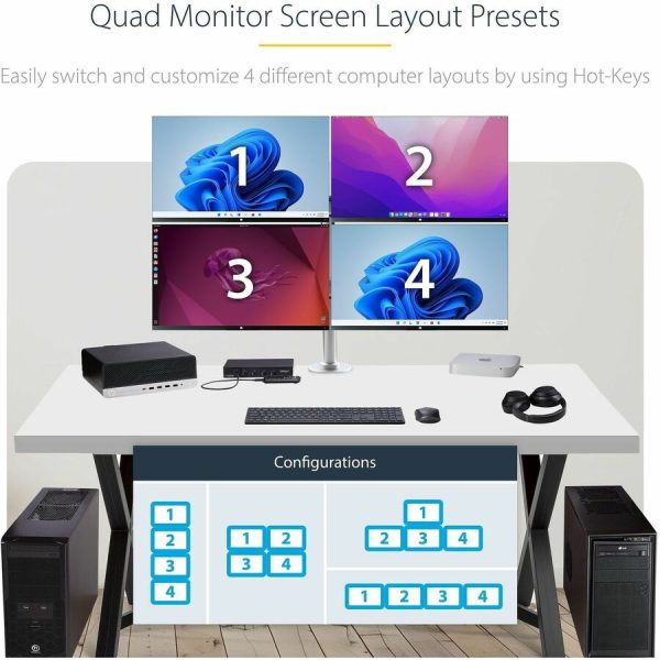 StarTech.com 4-Port KM Switch w/ Mouse Switching, USB 3.0 Keyboard/Mouse Switcher for 4 Computers, 3.5mm and USB Audio, TAA Compliant - Image 3