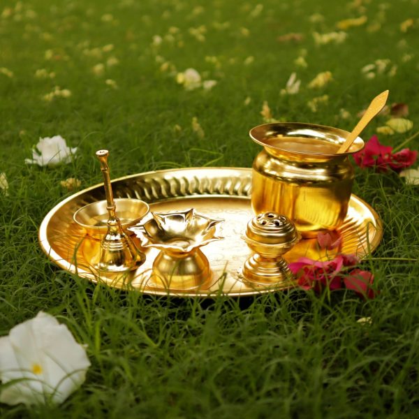 The Fine Living Co. Exquisite Gold Plated Pooja Thali   Decorative Serving Plate Set of 1 for Hindu Rituals Ceremonies Puja Diwali Home Decor Festive Celebrations - Image 4