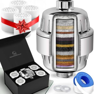 Shower Head Filter for Hard Water 20 Stage 5 Replacement Cartridges High Output Water Softener to Remove Chlorine and Fluoride Soft Water Filtered with Vitamin A С E Purifying Softening Aqua