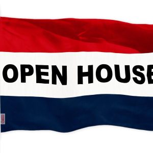 G128 Open House Sign Flag 3x5 FT 150D Printed | 3x5 feet | Printed 150D, Indoor/Outdoor, Vibrant Colors, Brass Grommets, Quality Polyester
