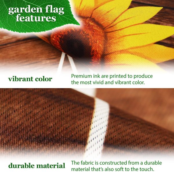 G128 Combo Pack: Garden Flag Stand Black 36 in x 16 in & Garden Flag Everyday Decoration Home Sunflower on Rustic Wood 12"x18" Double-Sided Blockout Fabric - Image 3