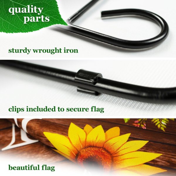 G128 Combo Pack: Garden Flag Stand Black 36 in x 16 in & Garden Flag Everyday Decoration Home Sunflower on Rustic Wood 12"x18" Double-Sided Blockout Fabric - Image 4