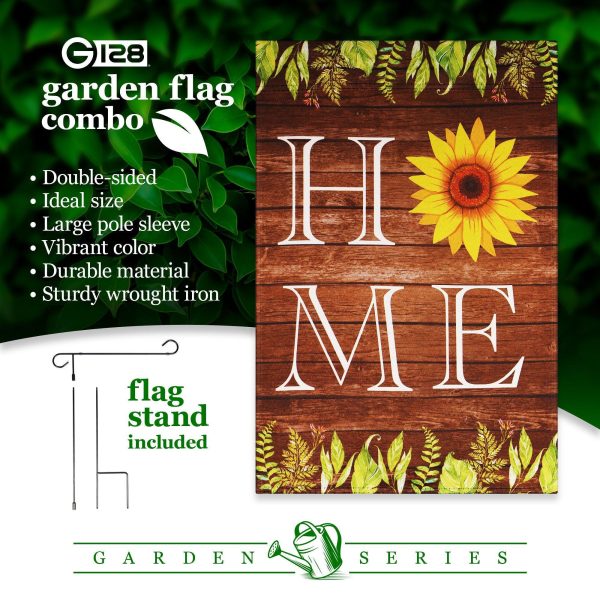 G128 Combo Pack: Garden Flag Stand Black 36 in x 16 in & Garden Flag Everyday Decoration Home Sunflower on Rustic Wood 12"x18" Double-Sided Blockout Fabric - Image 7