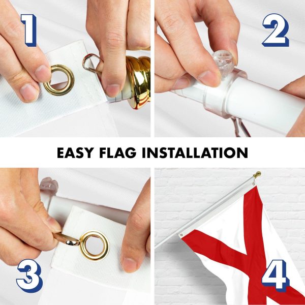 G128 Combo Pack: 6 Ft Tangle Free Aluminum Spinning Flagpole (White) & Alabama AL State Flag 3x5 Ft, Double ToughWeave Series Double Sided Embroidered 210D Polyester | Pole with Flag Included - Image 7