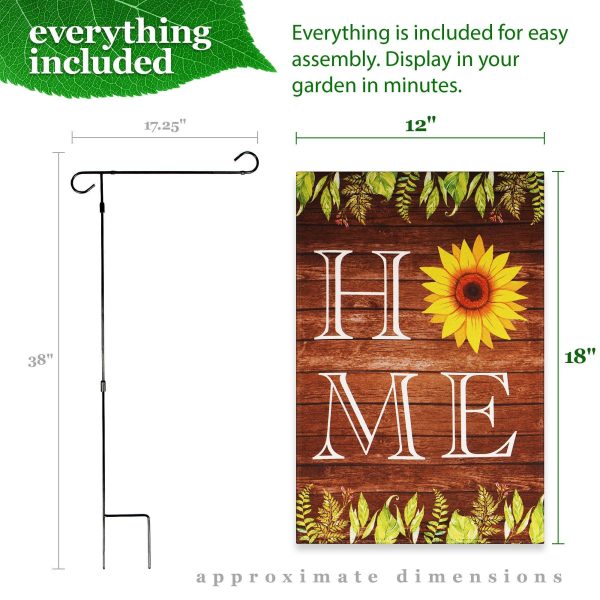 G128 Combo Pack: Garden Flag Stand Black 36 in x 16 in & Garden Flag Everyday Decoration Home Sunflower on Rustic Wood 12"x18" Double-Sided Blockout Fabric - Image 9