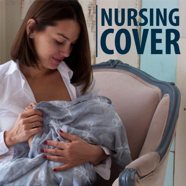 Muslin Swaddle Blankets Large Size   Soft Breathable Bamboo Cotton Prevents Overheating Set of 2 Gender Neutral Design   Nursing Cover Swaddling Blanket   Feather Print Boy Girl   Burp Cloth - Image 2
