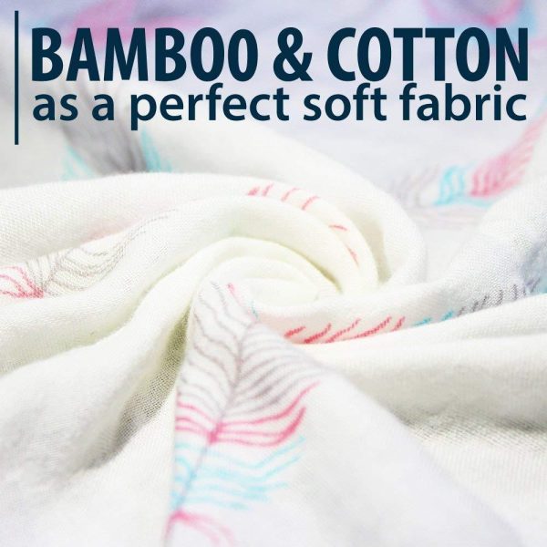 Muslin Swaddle Blankets Large Size   Soft Breathable Bamboo Cotton Prevents Overheating Set of 2 Gender Neutral Design   Nursing Cover Swaddling Blanket   Feather Print Boy Girl   Burp Cloth - Image 6