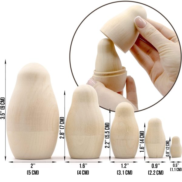 AEVVV Blank Russian Nesting Dolls Set 5 pcs   Unpainted Dolls   Unfinished Nesting Dolls   Russian Nesting Dolls to Paint   Blank Nesting Dolls   DIY Gift - Image 2