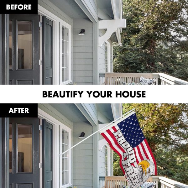 G128 Combo Pack: 6 Ft Tangle Free Aluminum Spinning Flagpole (White) & American USA Proud and Free Eagle Flag Flag 3x5 Ft, LiteWeave Pro Series Printed 300D Polyester | Pole with Flag Included - Image 3