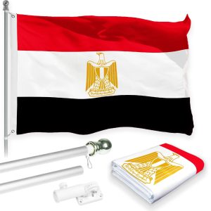 G128 Combo Pack: 6 Feet Tangle Free Spinning Flagpole (Silver) Egypt Egyptian Flag 3x5 ft Printed 150D Brass Grommets (Flag Included) Aluminum Flag Pole