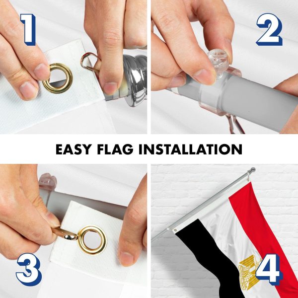 G128 Combo Pack: 6 Feet Tangle Free Spinning Flagpole (Silver) Egypt Egyptian Flag 3x5 ft Printed 150D Brass Grommets (Flag Included) Aluminum Flag Pole - Image 7