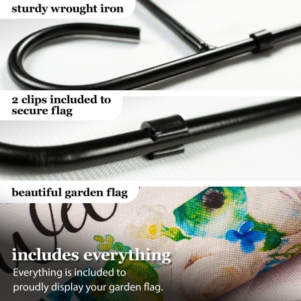 G128 Combo Pack: Garden Flag Stand Black 36 in x 16 in & Garden Flag Everyday Decoration Welcome Elegant Floral Arrangement 12"x18" Double-Sided Burlap Fabric - Image 4