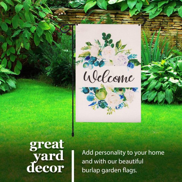 G128 Combo Pack: Garden Flag Stand Black 36 in x 16 in & Garden Flag Everyday Decoration Welcome Elegant Floral Arrangement 12"x18" Double-Sided Burlap Fabric - Image 6