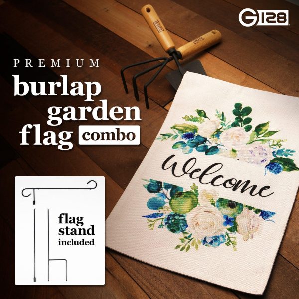 G128 Combo Pack: Garden Flag Stand Black 36 in x 16 in & Garden Flag Everyday Decoration Welcome Elegant Floral Arrangement 12"x18" Double-Sided Burlap Fabric - Image 7