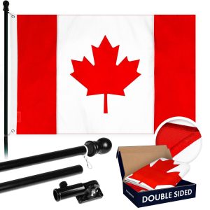 G128 Combo Pack: 6 Ft Tangle Free Aluminum Spinning Flagpole (Black) & Canada Canadian Flag 3x6 Ft, Double ToughWeave Series Double Sided Embroidered 210D Polyester | Pole with Flag Included