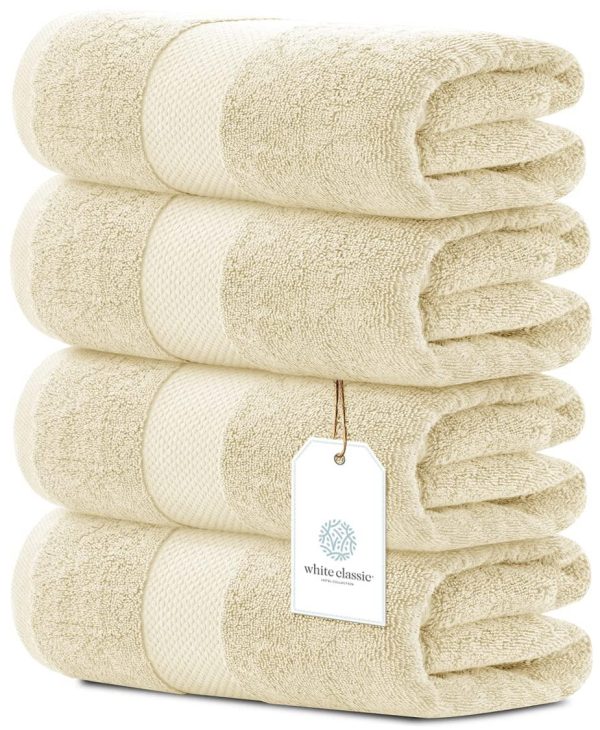 Luxury Bath Towels Set of 4 Large   700 GSM Cotton Ultra Soft Bath Towels 27x54 | Highly Absorbent and Quick Dry | Hotel Towels for Bathroom Luxury Plush Shower Towels Beige