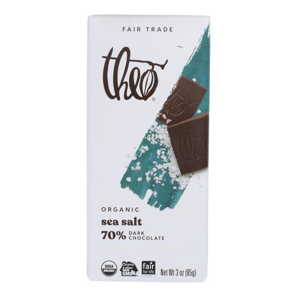 Theo Chocolate Organic Chocolate Bar - Classic - Dark Chocolate - 70 Percent Cacao - Sea Salt - 3 oz Bars - Case of 12 - Image 2