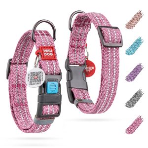 Reflective Cotton Dog Collar Eco Friendly Alt to Nylon Collar for Small Medium and Large Dogs   Pet Collar with QR ID Tag   Puppy Collar for Large Breed Dogs   Adjustable Male Female Dog Collar