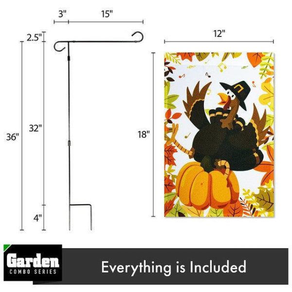 G128 Combo Pack: Garden Flag Stand Black 36x16 Inch & Garden Flag Pilgrim Turkey with Pumpkin 12x18 Inch - Image 2