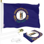 G128 Combo Pack: 6 Ft Tangle Free Spinning Flagpole (White) & Kentucky Flag 3x5 Ft Printed 150D Polyester, Brass Grommets (Flag Included) Aluminum Flag Pole