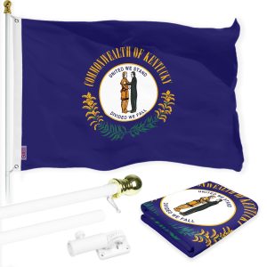 G128 Combo Pack: 6 Ft Tangle Free Spinning Flagpole (White) & Kentucky Flag 3x5 Ft Printed 150D Polyester, Brass Grommets (Flag Included) Aluminum Flag Pole