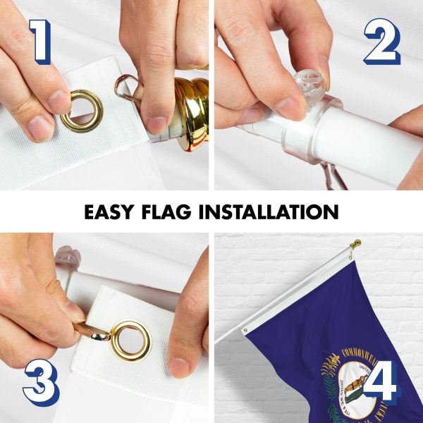 G128 Combo Pack: 6 Ft Tangle Free Spinning Flagpole (White) & Kentucky Flag 3x5 Ft Printed 150D Polyester, Brass Grommets (Flag Included) Aluminum Flag Pole - Image 7