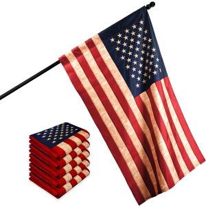 G128 5 Pack: American USA Tea-Stained Flag | 1x1.5 Ft | ToughWeave Pro Series Pole Sleeve Embroidered 420D Polyester | Embroidered Stars