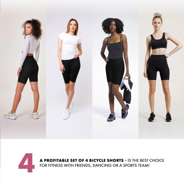 PUREVACY Pack of 4 High Waist Biker Shorts for Women. Polyester and Spandex Yoga Shorts. Seamless Workout Shorts for Women - Image 4