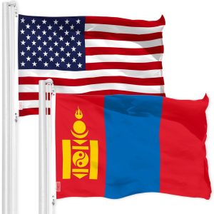 G128 Combo Pack: American USA Flag 3x5 Ft & Mongolia Mongolian Flag 3x5 Ft | Both LiteWeave Pro Series Printed 150D Polyester, Brass Grommets