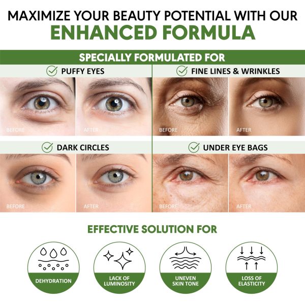 Green Tea Under Eye Patches for Wrinkles and Eye Bags   Eye Masks for Dark Circles and Puffiness with Collagen Hyaluronic Acid   Under Eye Mask for All Skin Types 30 Pairs - Image 3