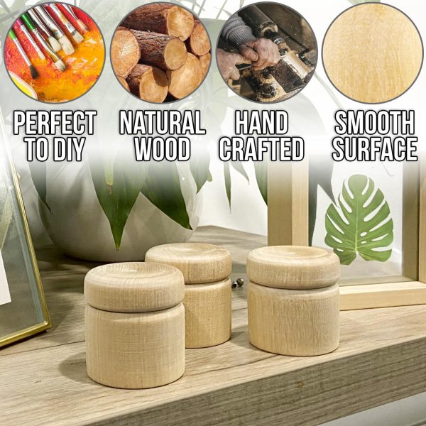 3pcs 2''x2'' Unfinished Wooden Boxes   Small Round Unpainted Storage Containers with Lids   DIY Craft Boxes for Jewelry Rings and Trinkets - Image 3
