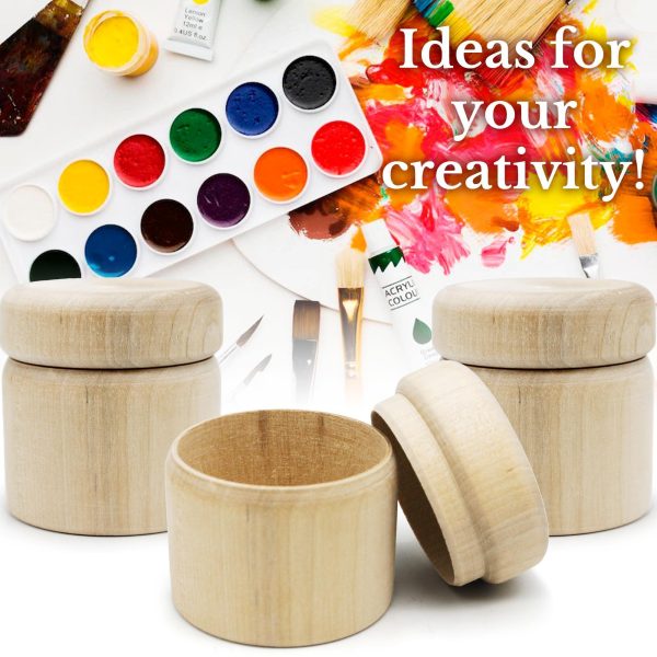 3pcs 2''x2'' Unfinished Wooden Boxes   Small Round Unpainted Storage Containers with Lids   DIY Craft Boxes for Jewelry Rings and Trinkets - Image 4