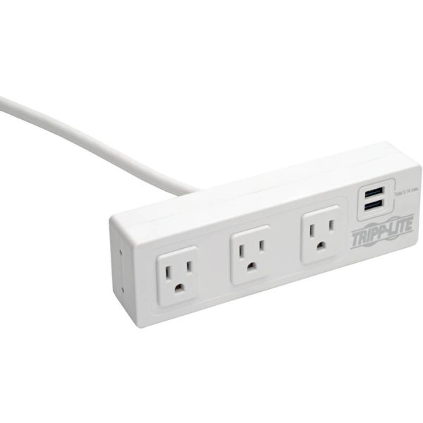 Eaton Tripp Lite Series 3-Outlet Surge Protector with 2 USB Ports, 10 ft. (3.05 m) Cord - 510 Joules, Desk Clamp, White Housing - Image 4