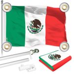 G128 Combo Pack: 6 Ft Tangle Free Aluminum Spinning Flagpole (Silver) & Mexico Mexican Flag 3x5 Ft, LiteWeave Pro Series Printed 150D Polyester, 4 Corner Brass Grommets | Pole with Flag Included