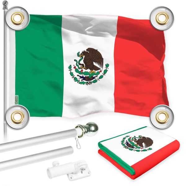 G128 Combo Pack: 6 Ft Tangle Free Aluminum Spinning Flagpole (Silver) & Mexico Mexican Flag 3x5 Ft, LiteWeave Pro Series Printed 150D Polyester, 4 Corner Brass Grommets | Pole with Flag Included