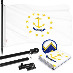 G128 Combo Pack: 6 Ft Tangle Free Aluminum Spinning Flagpole (Black) & Rhode Island No Golden Border State Flag 3x5 Ft, ToughWeave Series Embroidered 300D Polyester | Pole with Flag Included