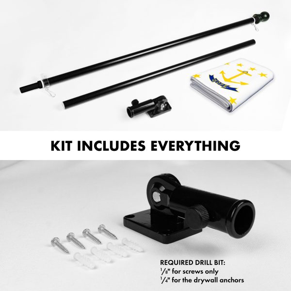 G128 Combo Pack: 6 Ft Tangle Free Aluminum Spinning Flagpole (Black) & Rhode Island No Golden Border State Flag 3x5 Ft, ToughWeave Series Embroidered 300D Polyester | Pole with Flag Included - Image 2