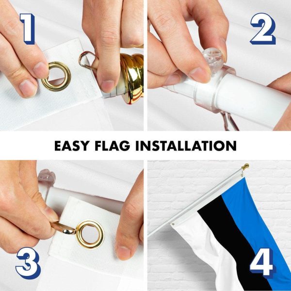 G128 Combo Pack: 6 Ft Tangle Free Spinning Flagpole (White) & Estonia Flag 3x5 Ft Printed 150D Polyester, Brass Grommets (Flag Included) Aluminum Flag Pole - Image 7