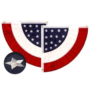 G128 USA Pleated Fan Flag Star 1.5x1.5 Feet Center Quarter Circle Embroidered Polyester Stars and Stripes