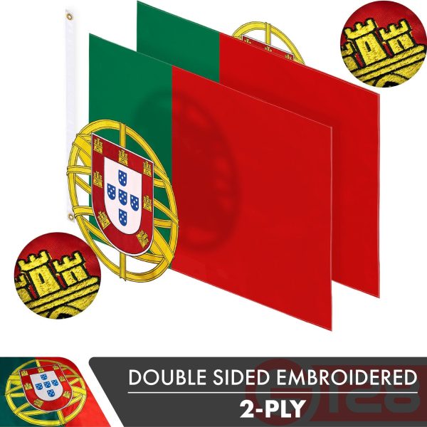 Portugal Portuguese Flag 3x5 Ft 5-Pack Double-sided Embroidered Polyester By G128 - Image 2